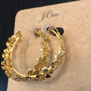 J.Crew Gold Plumeria Flower Hoop Earrings